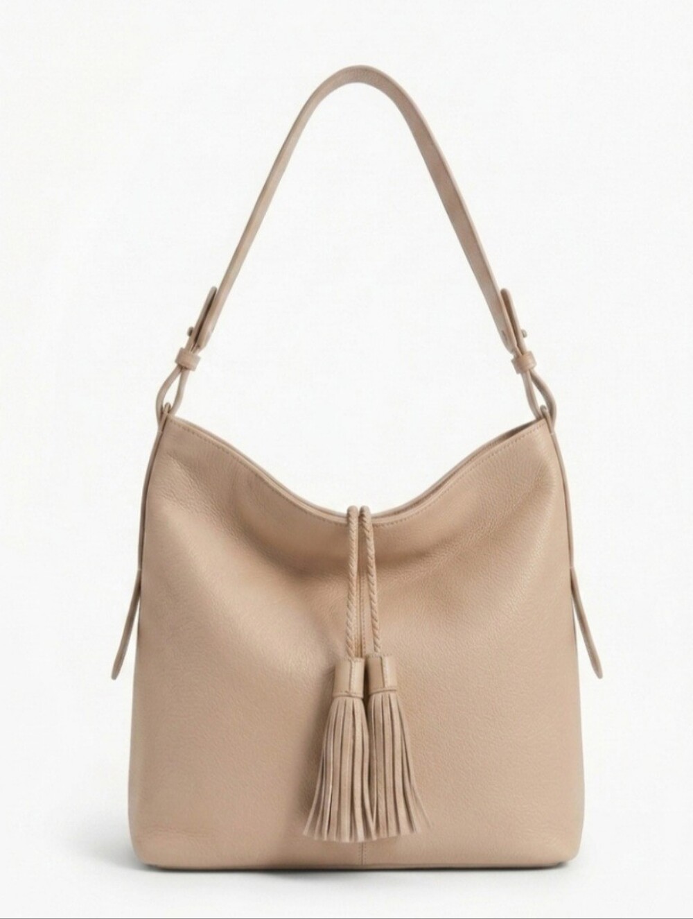 Margot New York Leather Hobo Bag Slouchy Shoulder Braided Tassel Bag Taupe Blush